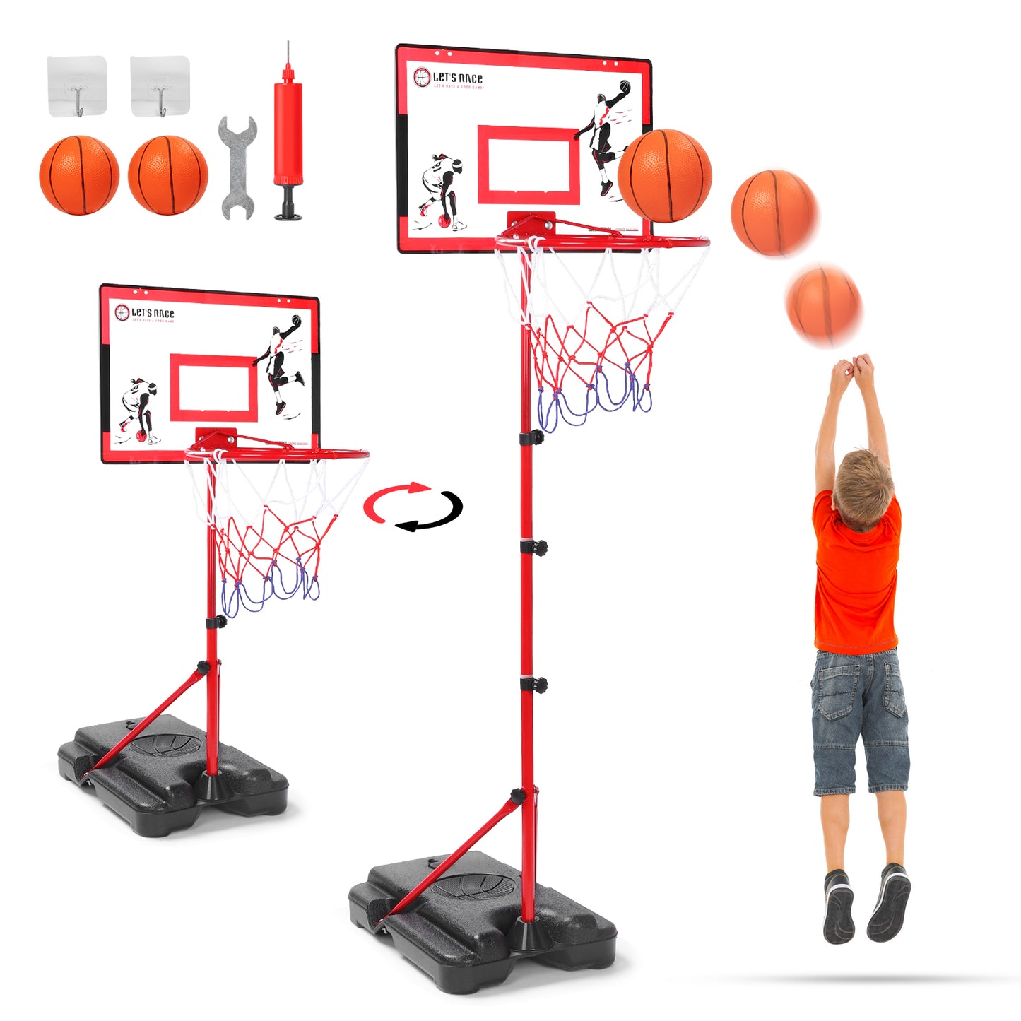 CSD02BHFK0000RD Cshidworld Kids Basketball Hoop for Age 3-5 6-8, Toddler Basketball Hoops Adjustable Height 3ft-5.64ft, Indoor Outdoor Mini Basketball Hoop Goal & Backboard Ball Games Toys for Girl Boy