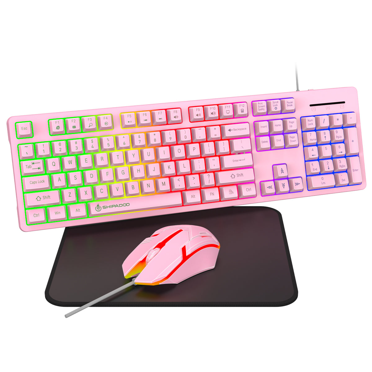 CSD02WGKBD600PKWired Keyboard and Mouse Combo - USB Lighted Keyboard and Mouse,Pink