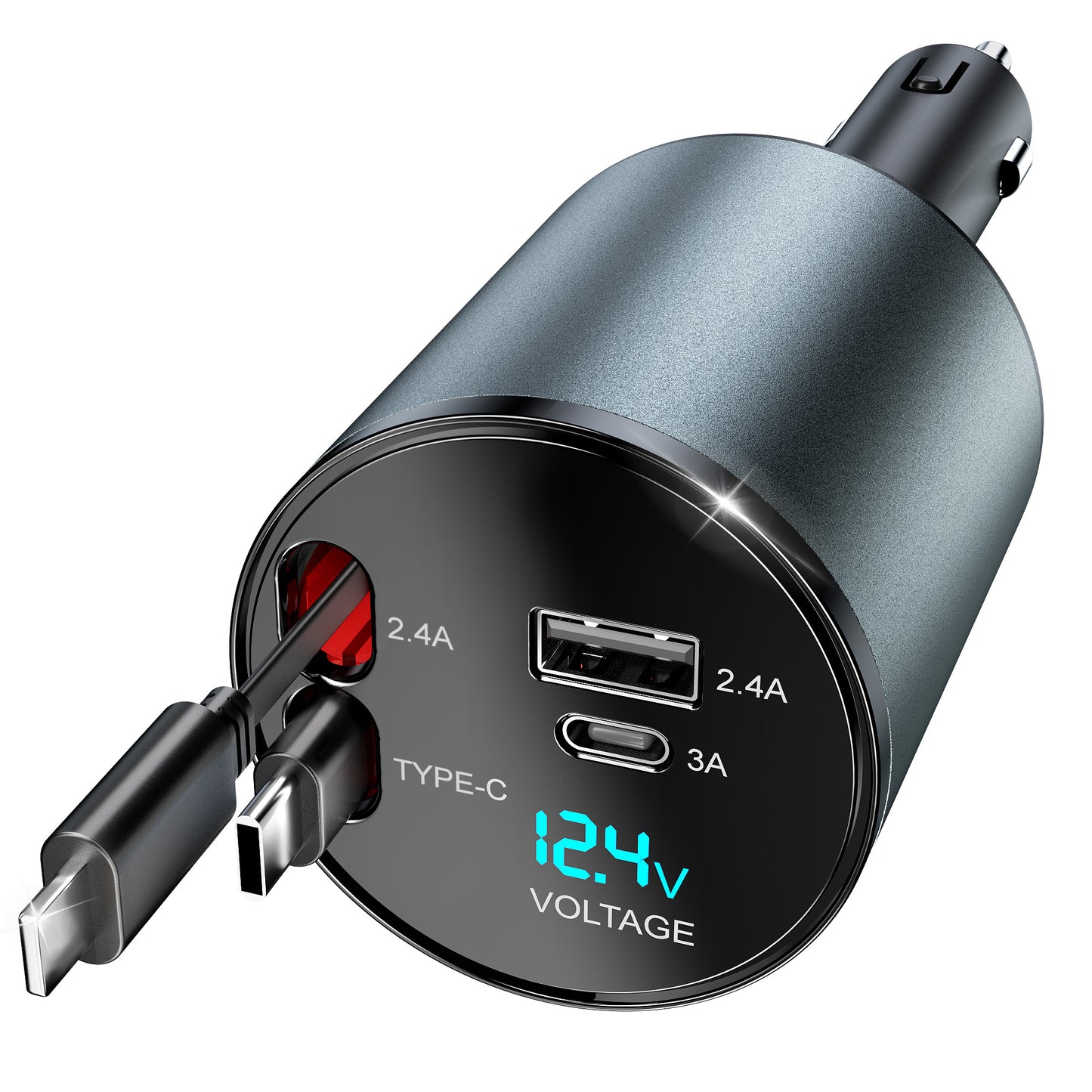 CSD02RTCC0000RD Cshidworld Retractable Car Charger for iPhone and Type C Cigarette Lighter Adapters, ABS+PC Black