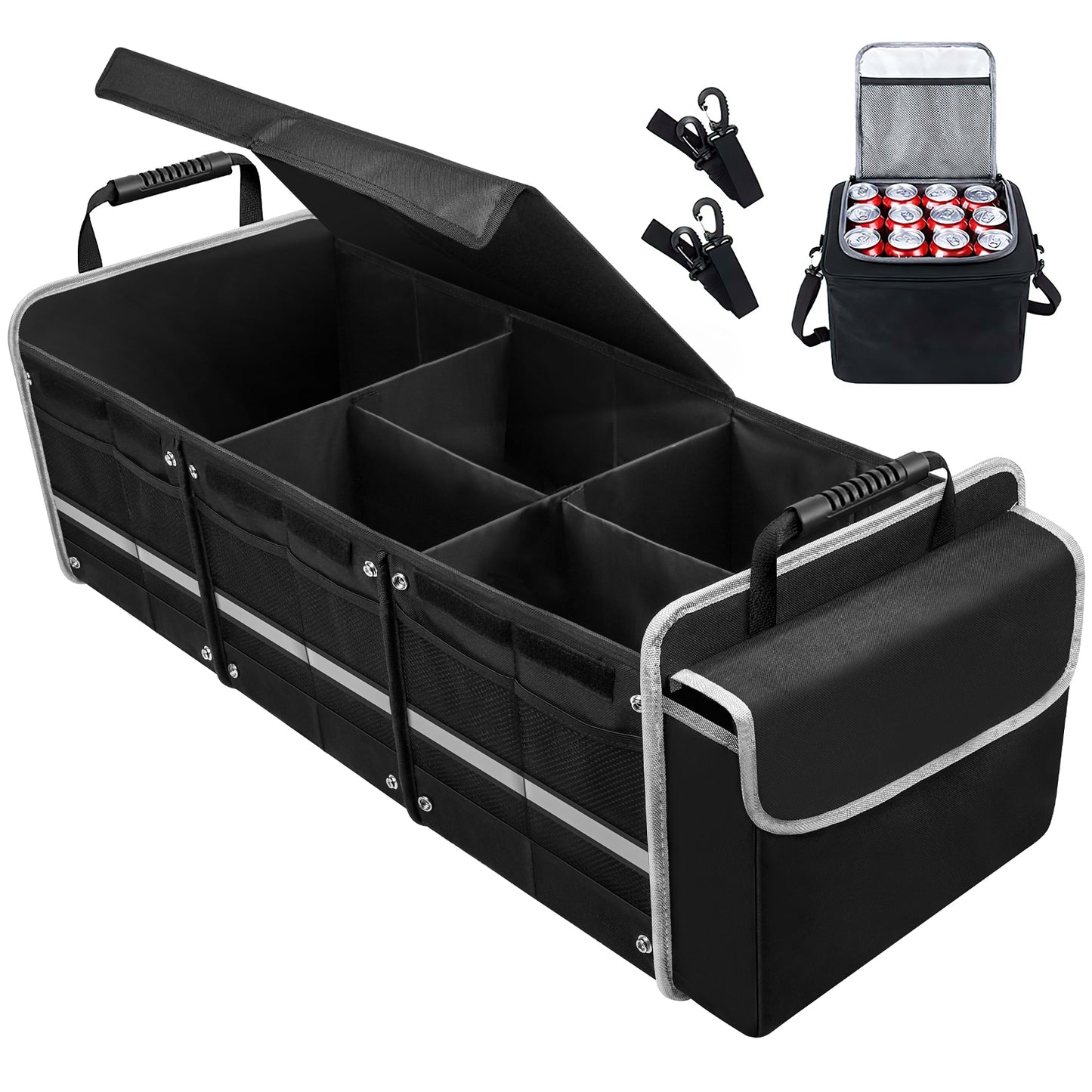 CSD02CTOZ0000BL Cshidworld Car Trunk Storage Organizer, 4 in 1 Multi Compartment Collapsible Trunk Storage Box with Leakproof Insulated Cooler Bag for Car Truck SUV