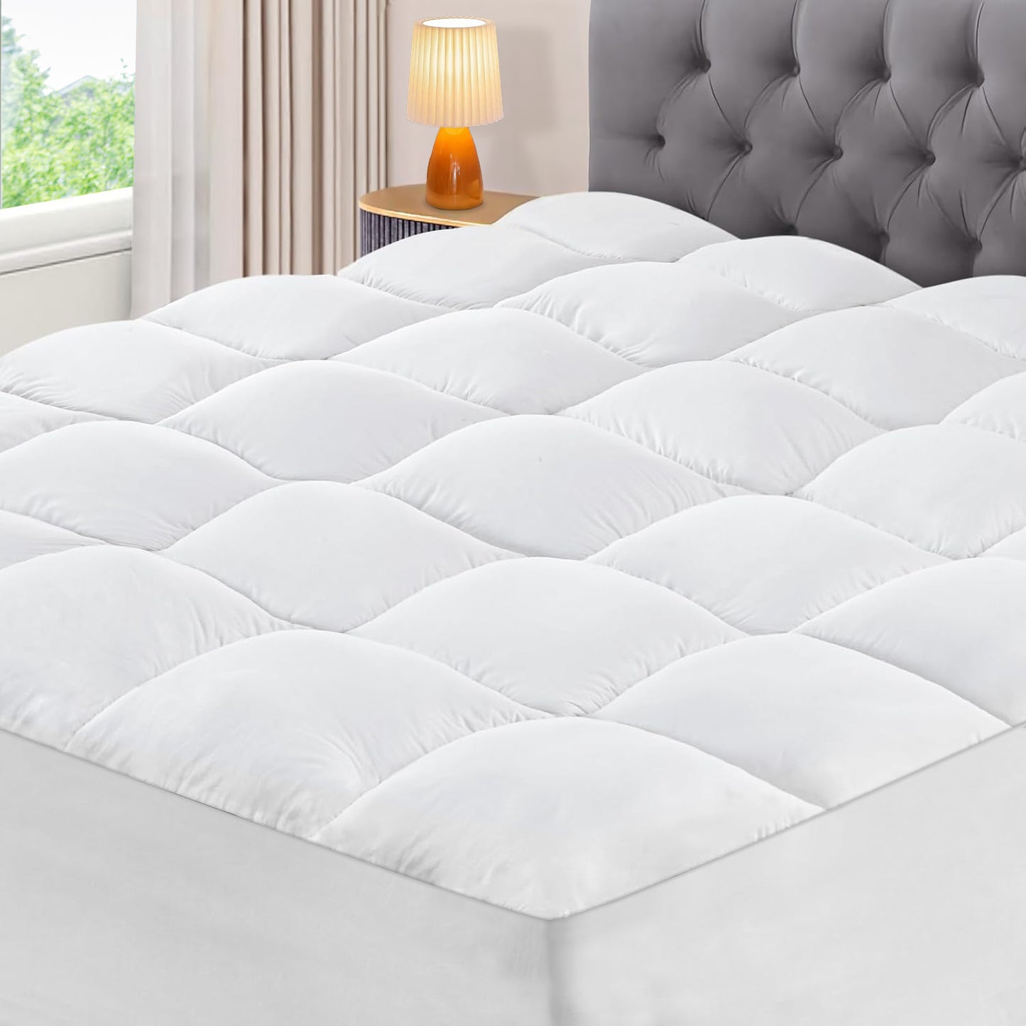 Queen Mattress Topper, Supportive & Hypoallergenic Mattress Pad Protector, Fluffy Soft Mattress Cover for Queen Size Bed, Deep Elastic Pocket 8-21"