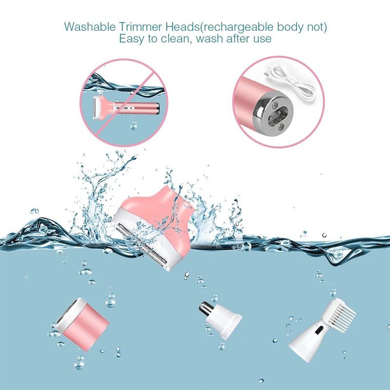 Women Electric Shaver Rechargeable Waterproof Razor Painless Epilator Body Hair Remover Nose Hair Beard Bikini Trimmer