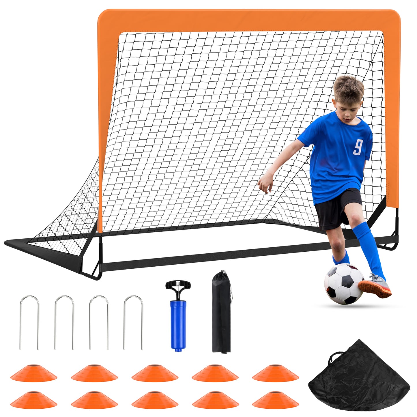 CSD02SCGL0001OG 4 x 3FT Kid Soccer Goals for Backyard, Portable Pop Up Soccer Goal Training Equipment with Soccer Ball and 10 Cones,Indoor and Outdoor Soccer Nets for Kids Youth Toddler Sports Games