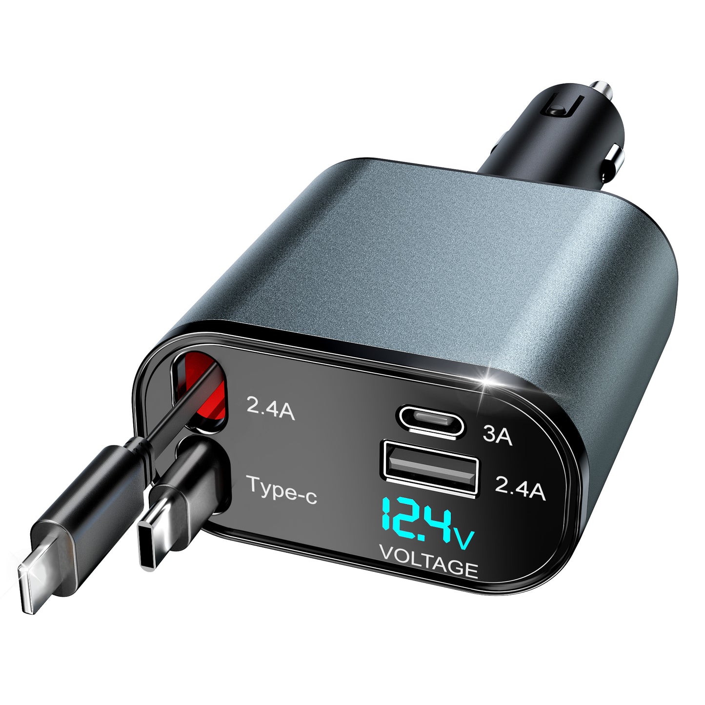 CSD02RTCC0000SQ 4 in 1 Retractable Car Charger, 66W Fast Car Phone Charger with Retractable Cables and 2 USB Port, Car Charger Adapter Compatible with iPhone 16/15/14/13/12/11,Galaxy,Pixel