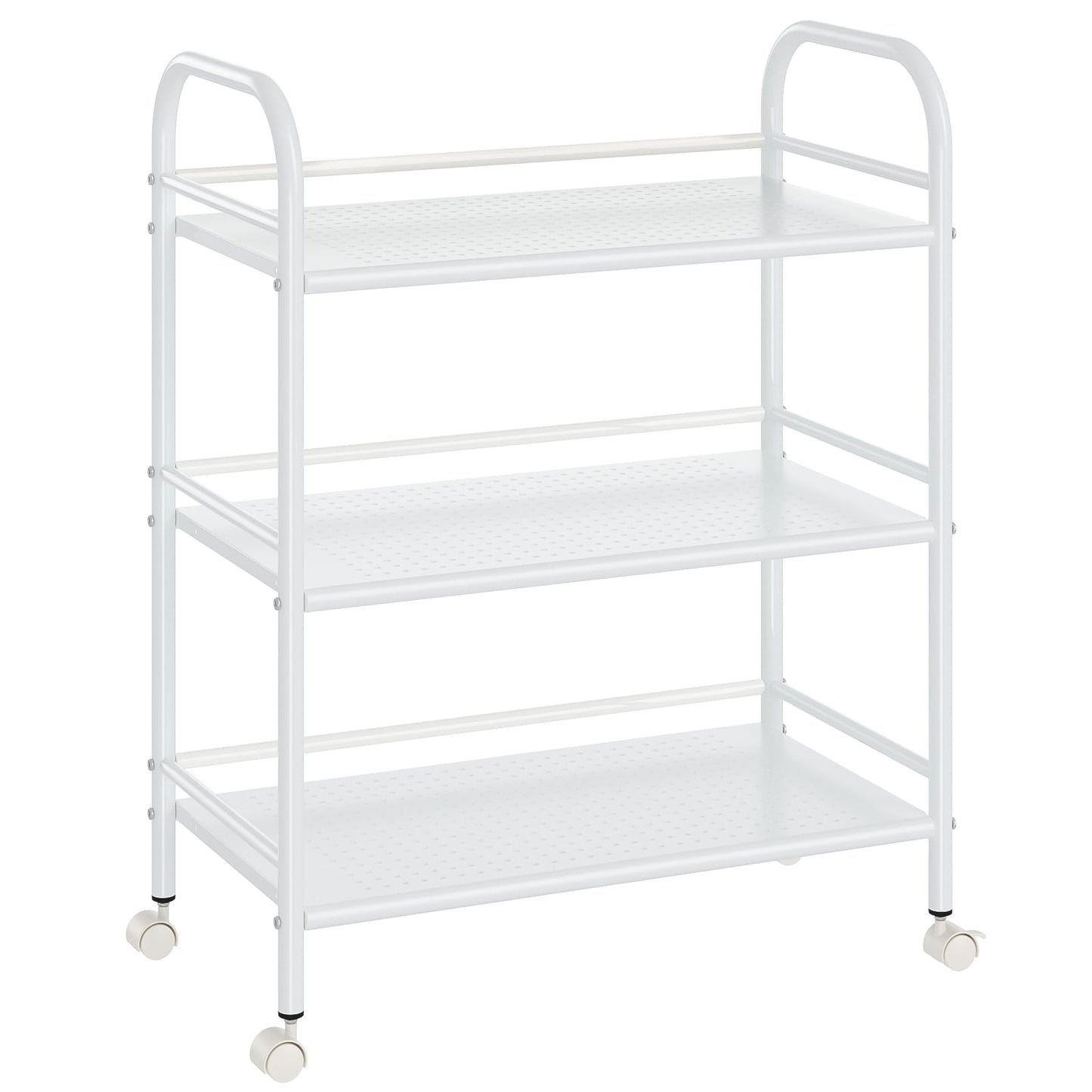 CSD54HDRC0000WH 3-Tier Metal Rolling Cart, Heavy Duty Multifunctional Metal Frame with 2 Lockable Wheels, Shelving Unit Storage Rack Kitchen Cart Island with Shelves for Home Office Kitchen Bathroom Bedroom