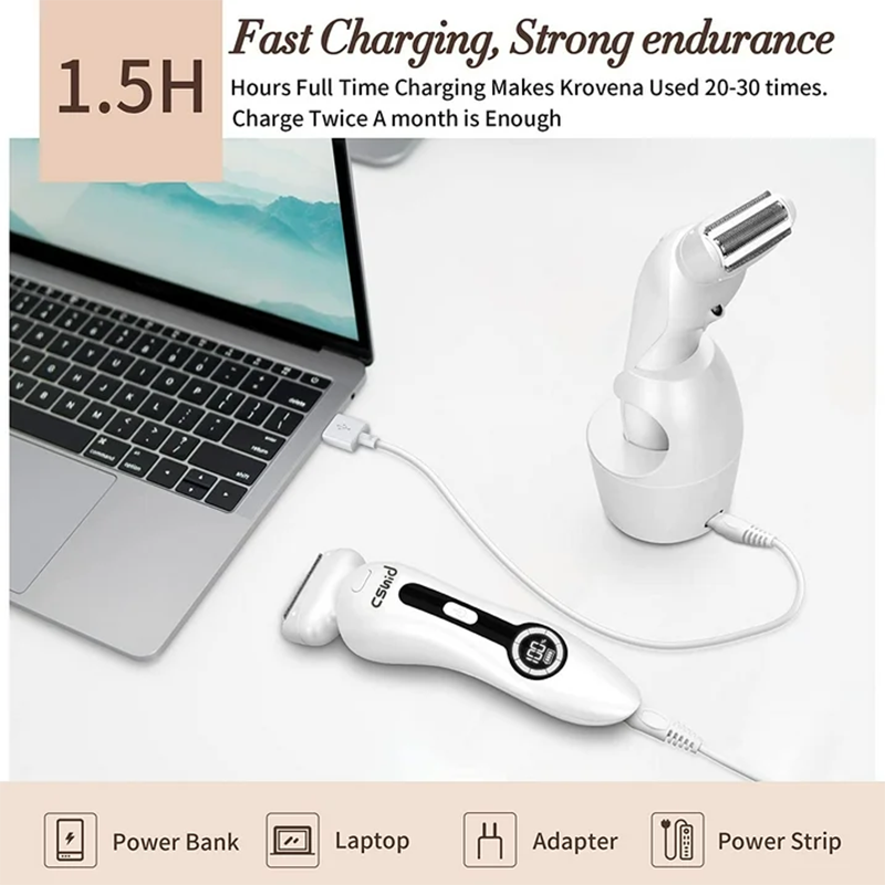 Electric Shaver for Women, Womens Electric Razor Lady IPX7 Waterproof Legs Arm Underarm Body Painless Epilator Rechargeable Wet Dry Use Bikini Trimmer W/ Charging Stand & LCD Display