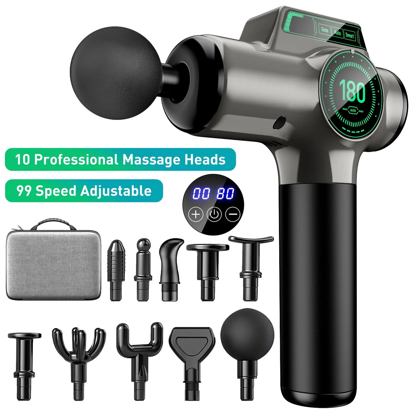 99 Speed Massage Gun, Deep Tissue Percussive Back Massager Device for Pain Relief, Muscle Massager with 10 Replacement Attachments for Massagers for Neck and Back CSD01MGF20000SR