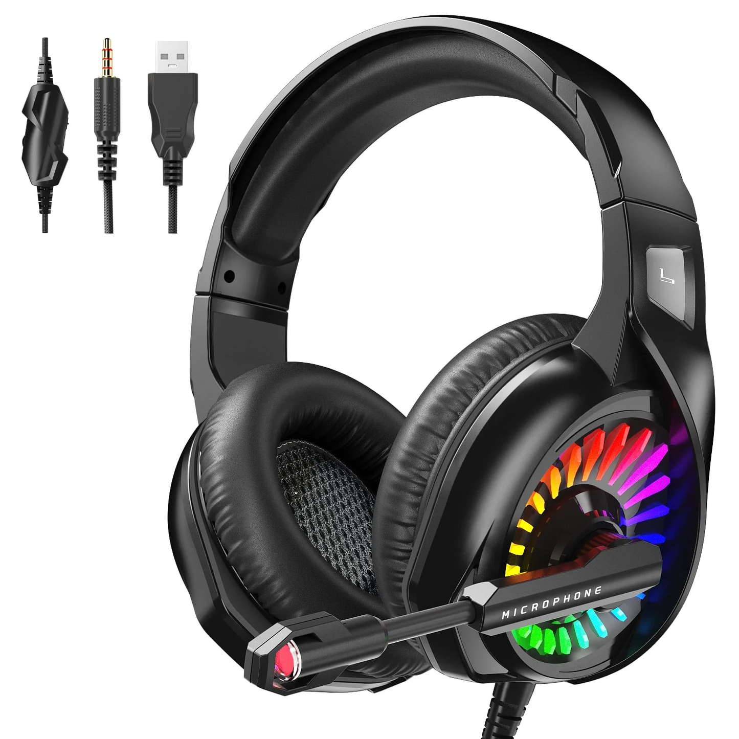 Gaming Headset with Microphone, Over Ear Gaming Headphones for PC, Xbox One, Noise Cancelling Headphones with 7.1 Stereo Surround Sound, Soft Memory Earmuffs & LED RGB Light CSD01GHA20000BK