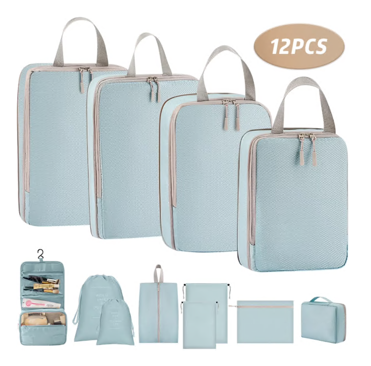 Compression Packing Cubes for Suitcase, 12 PCS Travel Luggage Packing Organizers Waterproof Travel Essentials Bag Clothes Shoes Cosmetics Toiletries Storage Bags for Travel