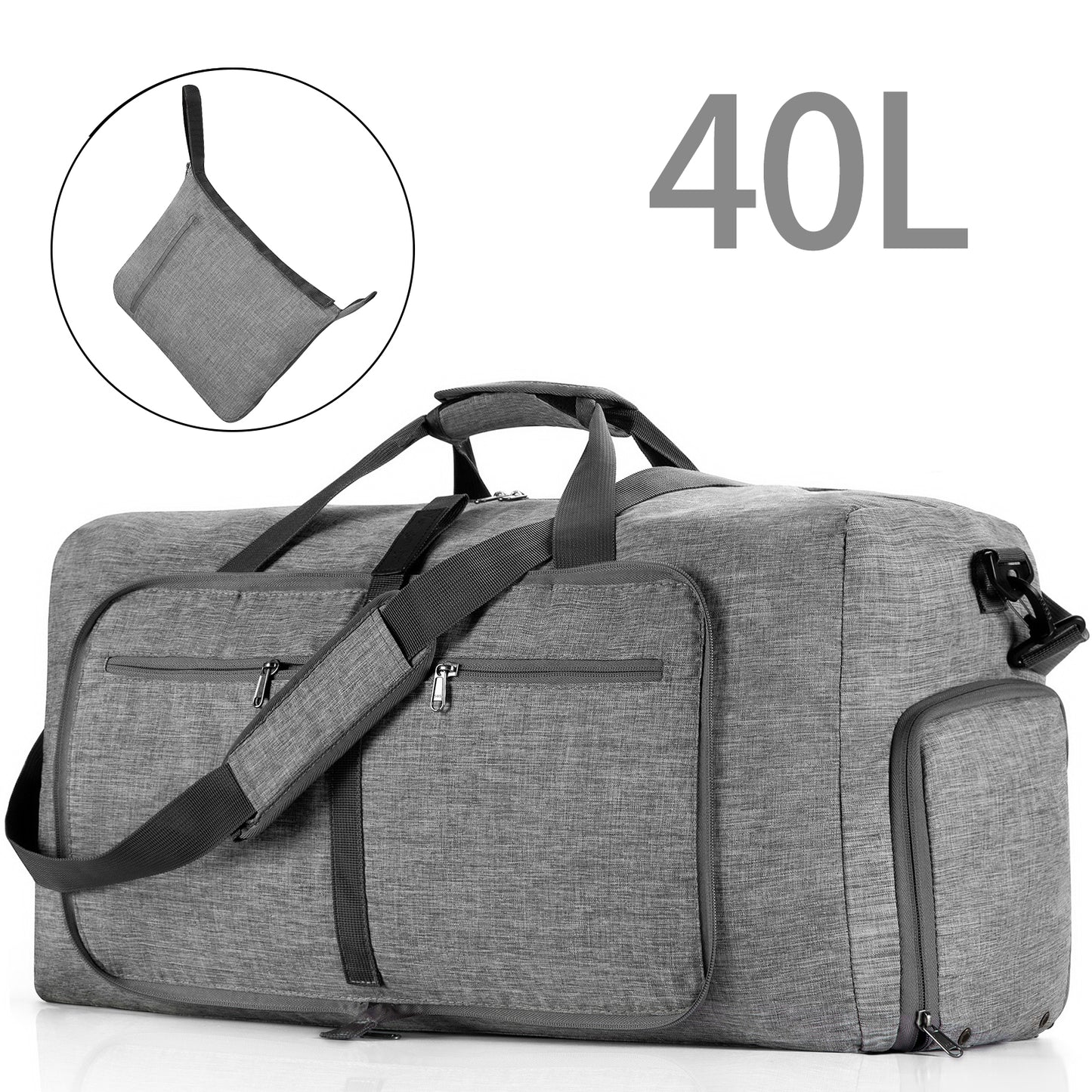 CSD01MTDB0040GY Travel Duffel Bag for Men, 40L Foldable Duffle Bags with Shoes Compartment, Overnight Bag for Men Women Waterproof & Tear Resistant (Gray)