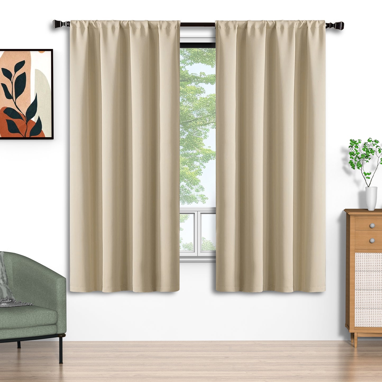 Beige Blackout Curtains 52x72 inch, Rod Pocket Curtains Set of 2 Thermal Insulated, Solid Home Decor Window Drapes for Living Room Bedroom, Privacy Assured&Energy Saving