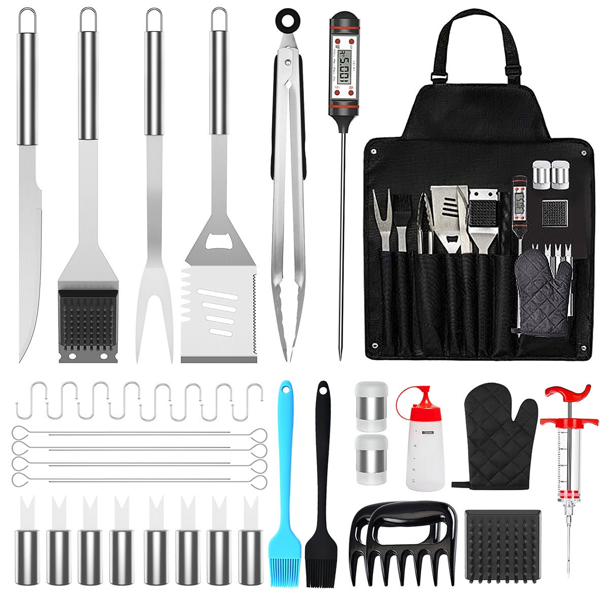 CSDBBQ 41Pcs BBQ Grill Tool Set with Storage Bag Extra Thick Stainless Steel Spatula Fork & Tongs