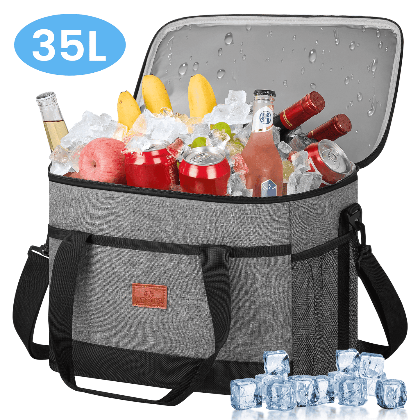 CSD01ICBPB085GY 48 Can Soft Cooler Bag 35L Insulated Leakproof for Camping & Picnic, Gray