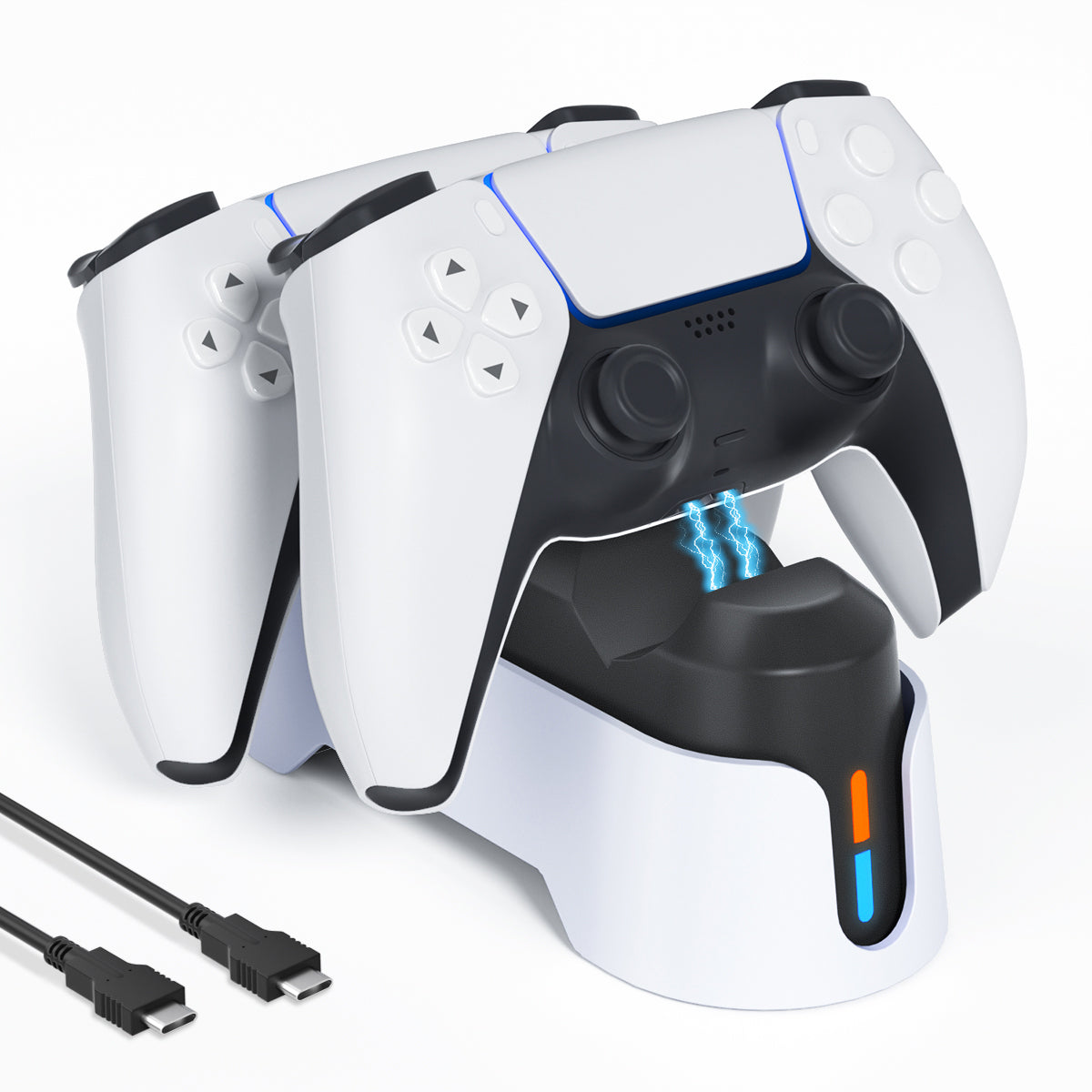 CSD02PSCC1501WT PS5 Controller Charger, PS5 Charging Station for Playstation 5 Dualsense Controller with LED Indicator, Upgrade PS5 Accessories Incl. Fast Charging Cable, Dual PS5 Charger Stand White