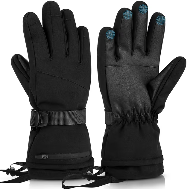 Ski Gloves, Touchscreen Snowboard Gloves with Pocket, Waterproof Snow Gloves for Cold Weather, Winter Gloves Warm for Men & Women, Suitable for Driving/Cycling/Running/Hiking(Black)