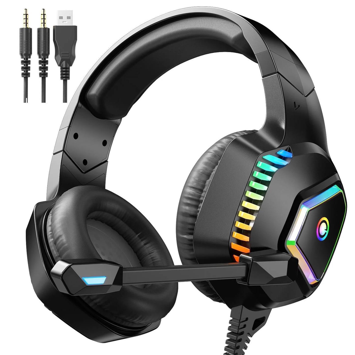 Gaming Headset, Wired Gaming Headphone for Ps4, Ps5, Xbox with 7.1 Surround Sound, Wired Gaming Headphones with Noise Cancelling Mic RGB Light, Over Ear Headphones for Xbox Series X/S, Switch CSD02GHH40000BK