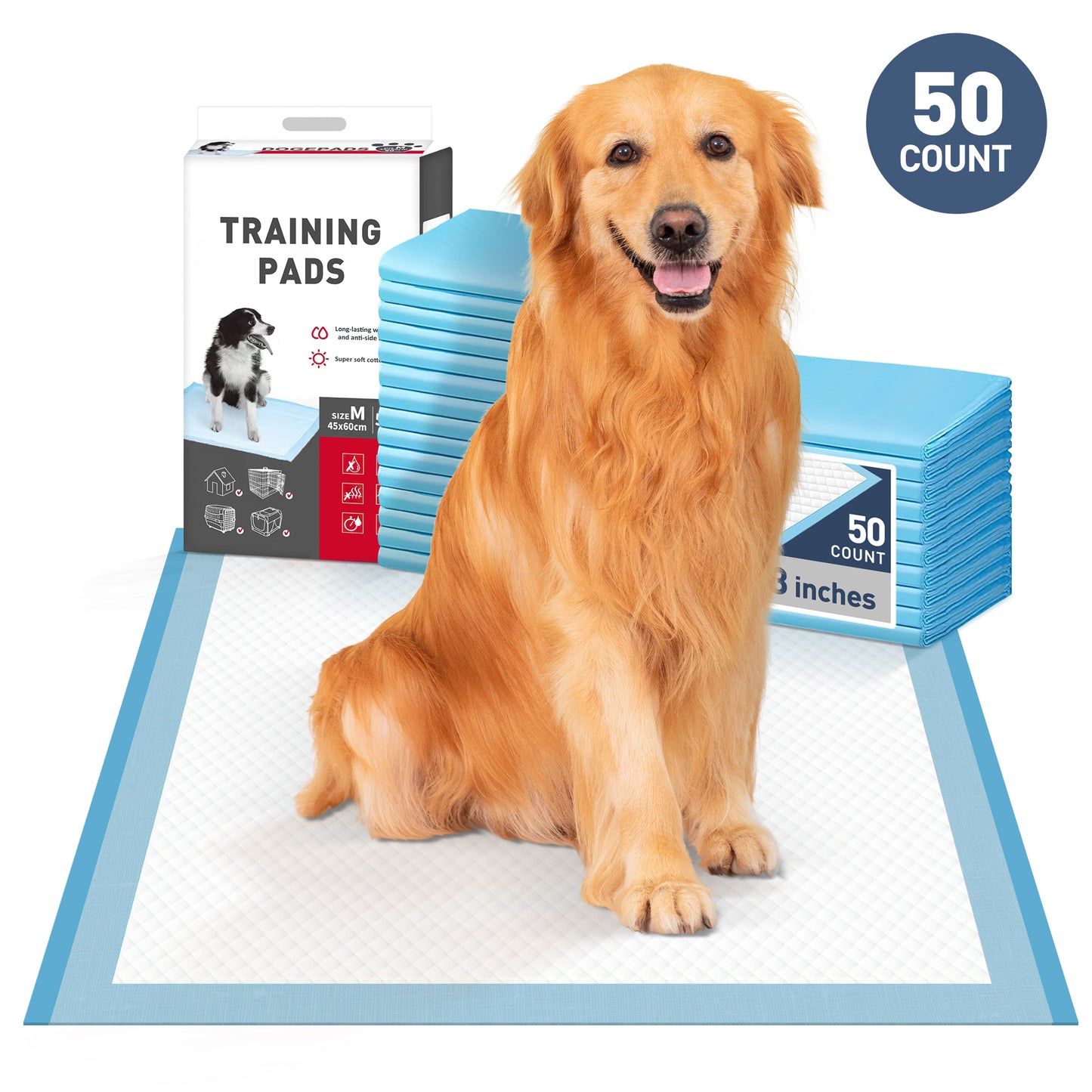 CSD01DAPP0000BU 50 Count Dog Pee Pads, 18" x 23" Super Absorbent Dog Pads with 6-Layer, Leak-Proof Dog Potty Training Pads Quick Dry Disposable Baby Pads, Cat Rabbit Potty Pet Pads