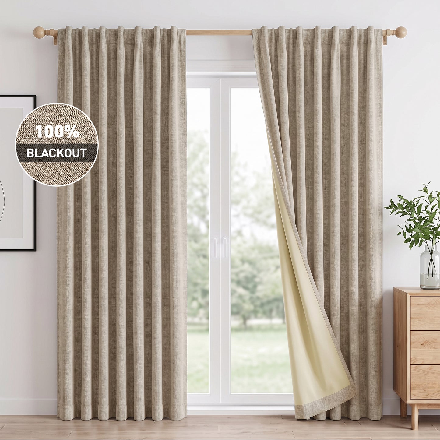 100% Blackout Curtains 2 Panels Set, Faux Linen 52x84 Inch Light Blocking Window Curtains, Rod Pocket & Back Tabs Thermal Insulated Room Darkening Drapes for Living Room Bedroom