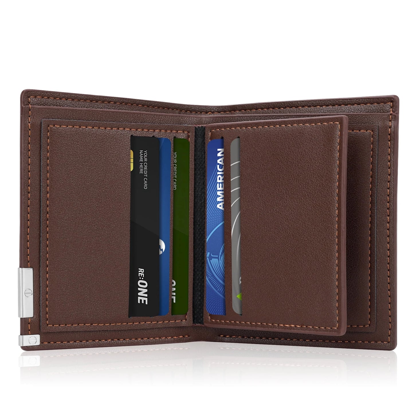 CSD01LWFM52060BN Men's Full Grain Leather Wallet – Men's Ultra-Slim RFID Blocking Card Holder – Men's Bifold Wallet – Compact and Durable – 7 Card Slots and 1 ID Window (Coffee)