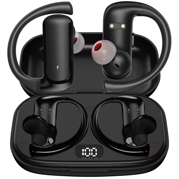 Wireless Earbuds,90Hrs Bluetooth Over Ear Bud with Earhooks, IPX7 Waterproof with Noise Cancelling Mic,HiFi Stereo Sport Headphones for Workout Running