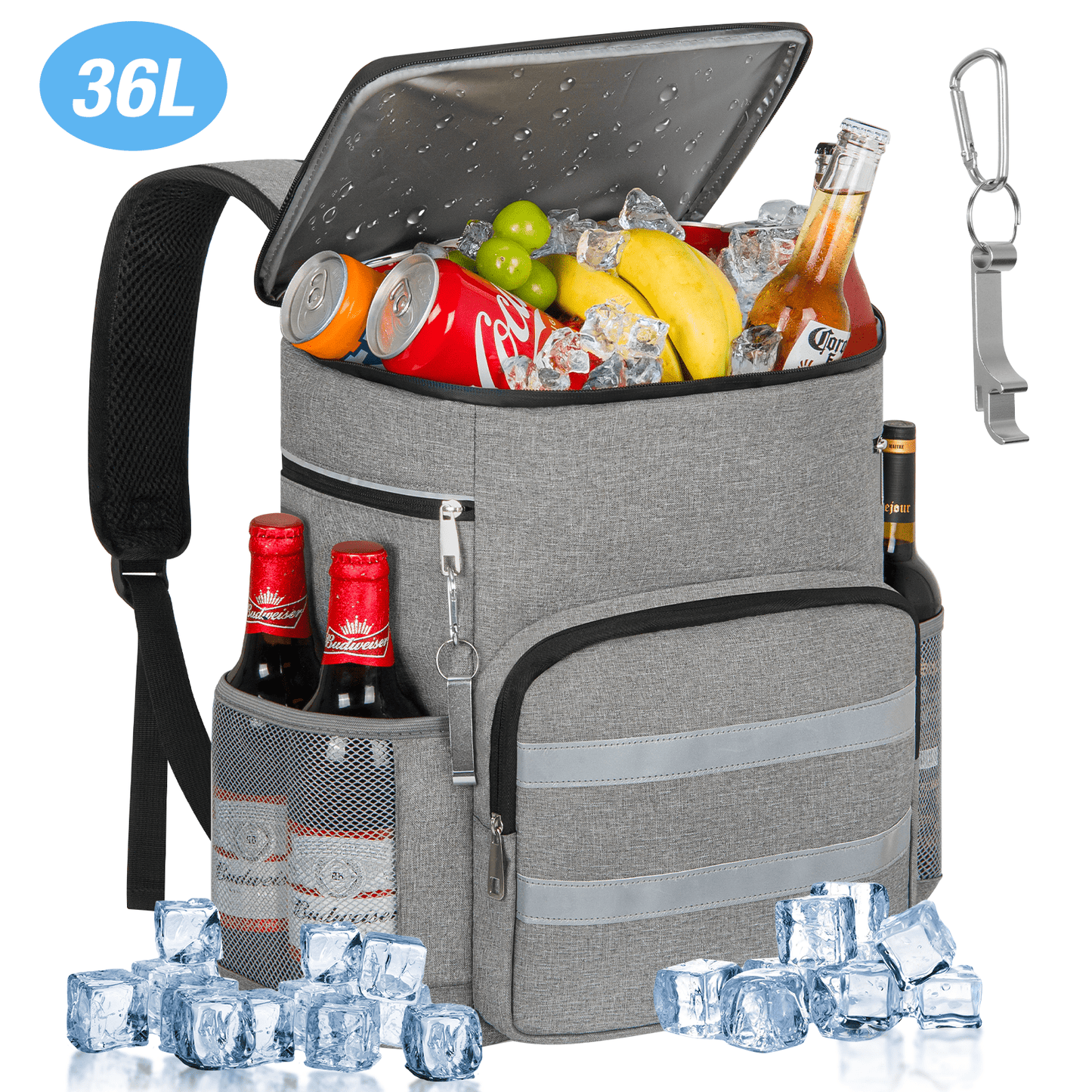 CSD01ICBP1230GY 54 Can Soft Cooler Backpack Insulated, 100% Leakproof Extra Large Thermocoolers, 36L Portable Ice Chest Cooler Travel Camping Beach Picnic Cooler for Outdoor Activities, Waterproof Lunch Tote Cooler