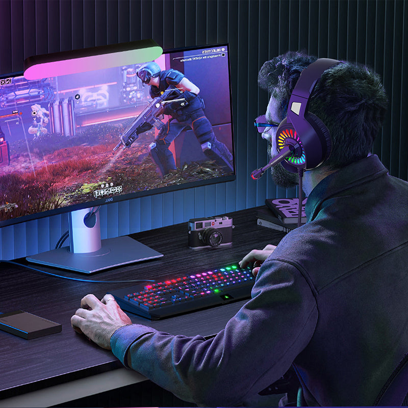 Gaming Headset with Microphone, Over Ear Gaming Headphones for PC, Xbox One, Noise Cancelling Headphones with 7.1 Stereo Surround Sound, Soft Memory Earmuffs & LED RGB Light