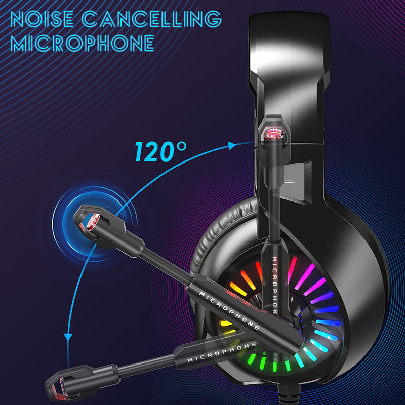 Gaming Headset with Microphone, Over Ear Gaming Headphones for PC, Xbox One, Noise Cancelling Headphones with 7.1 Stereo Surround Sound, Soft Memory Earmuffs & LED RGB Light