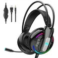 Gaming Headset for PC with 7.1 Surround Sound, Wired Gaming Headphones with Noise Cancelling Flexible Mic RGB Light Memory Earmuffs for Xbox Series X/S, PC, Mac, Laptop, Playstation