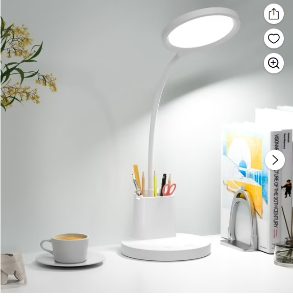CSD03LDDL0003WH Desk Lamp, LED Table Lamps for Home Office, 3 Lighting Modes, 800LM Eye-Caring Desk Light with Pen Holder, Touch Control, Dimmable, 360° Gooseneck Desk Lamp for College Dorm Room, White