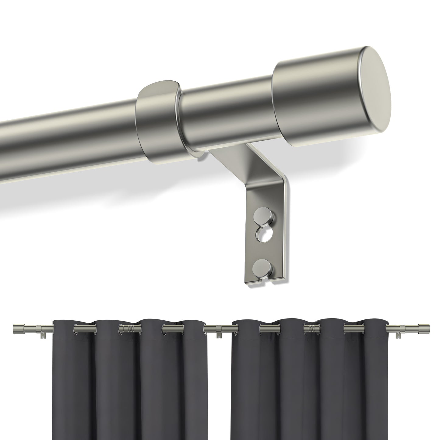 Curtain Rods, Single Curtain Rod for Windows 32 to 120 inch,1 inch Adjustable Silver Curtain Rod Easy Installation with Modern Design, Decorative Long Drapery Rods with Brackets