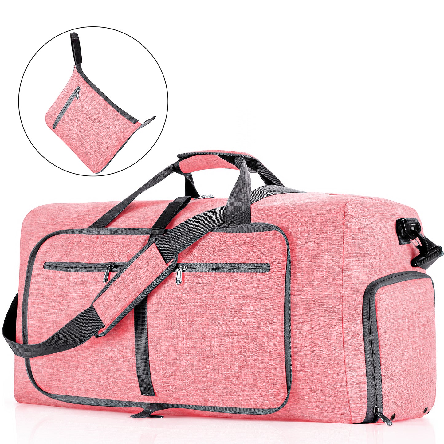 CSD01MTDB0000PK Travel Duffle Bag for Men Women, 65L Foldable Travel Duffel Bag with Shoes Compartment, 24" Extra Large Overnight Bag, Waterproof & Tear Resistant Weekender Bags (Pink)