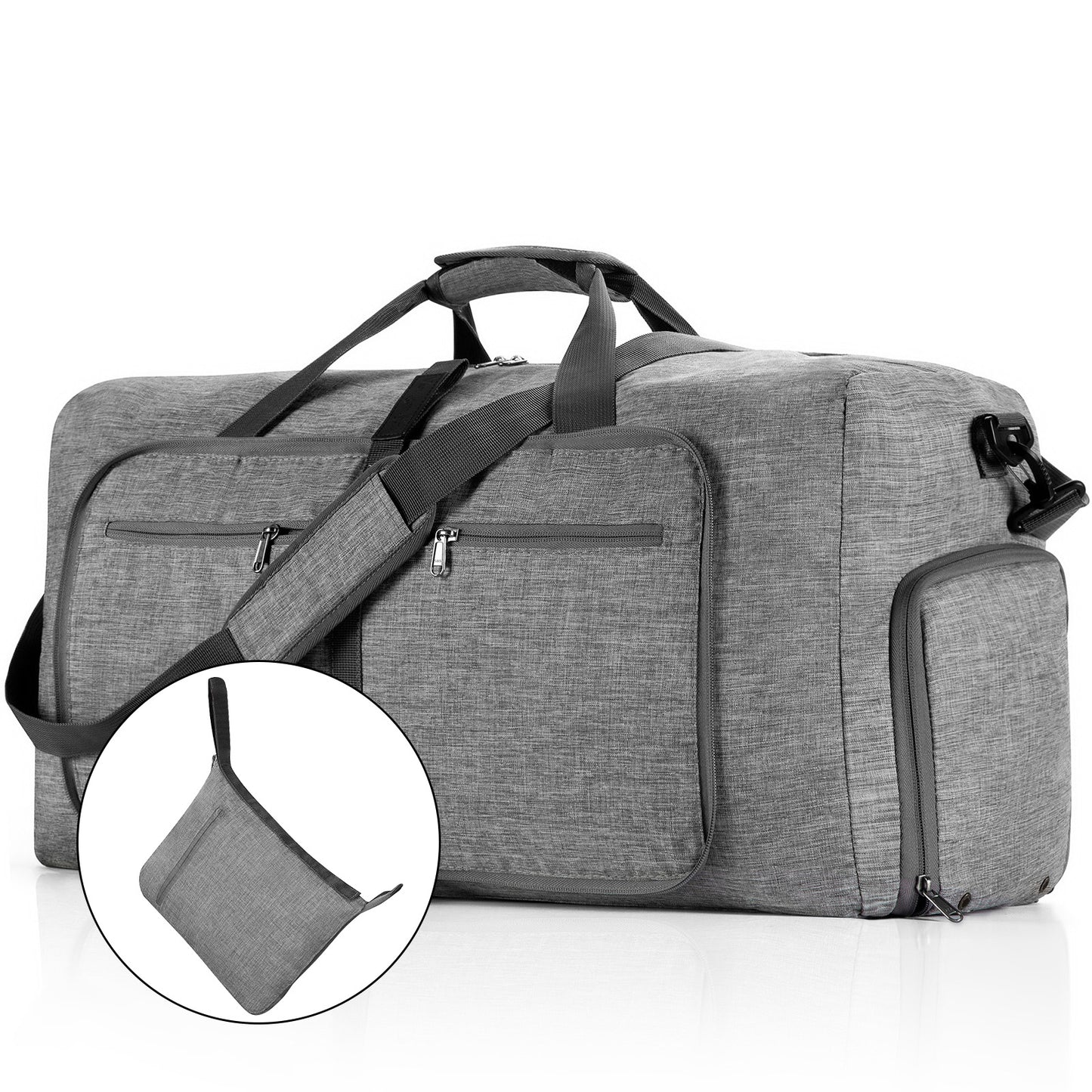 CSD02MTDB0000GY 65L Travel Duffel Bag, 24" Extra Large Duffle Bag, Foldable Weekender Bag with Shoes Compartment, Water-proof & Tear Resistant Overnight Bag for Men Women