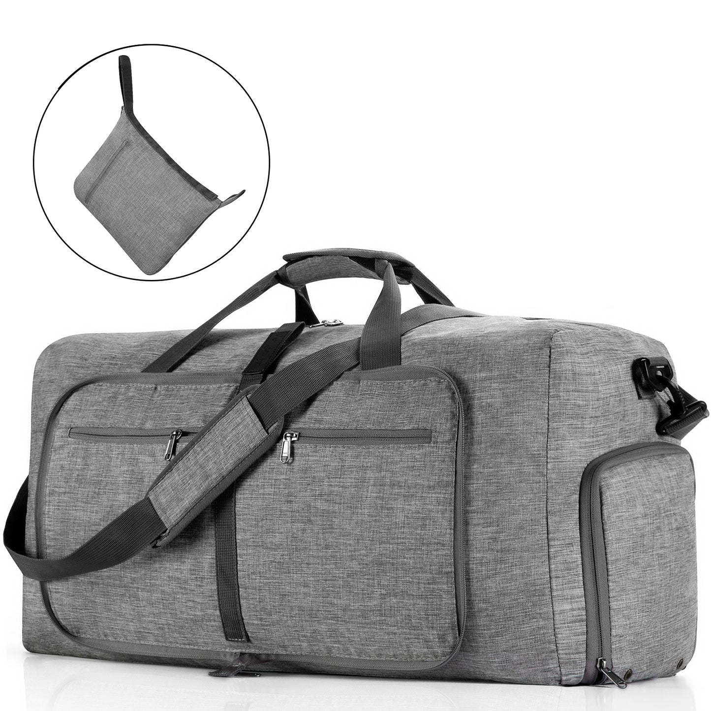 CSD01MTDB0000GY Travel Duffel Bag for Men, 65L Foldable Duffle Bags with Shoes Compartment, Overnight Bag for Men Women Waterproof & Tear Resistant (Gray)