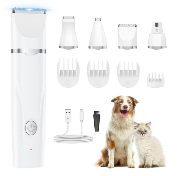 Dog Grooming Clippers Kit, All-in-One Low Noise Pets Clippers Rechargeable Cordless Electric Paw Trimmer Nail Grinder Shaver for Dogs Cats Paws Eyes Ears Face Matted Hair