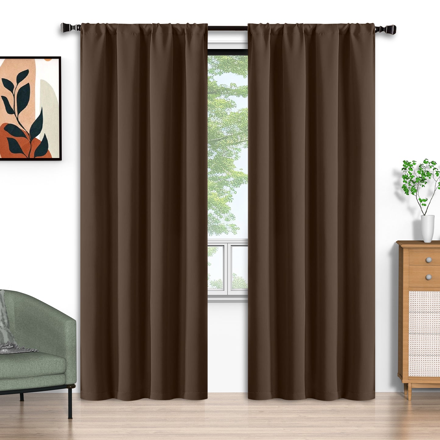 Brown Blackout Curtains 52x96 inch, Rod Pocket Curtains Set of 2 Thermal Insulated, Solid Home Decor Window Drapes for Living Room Bedroom, Privacy Assured&Energy Saving