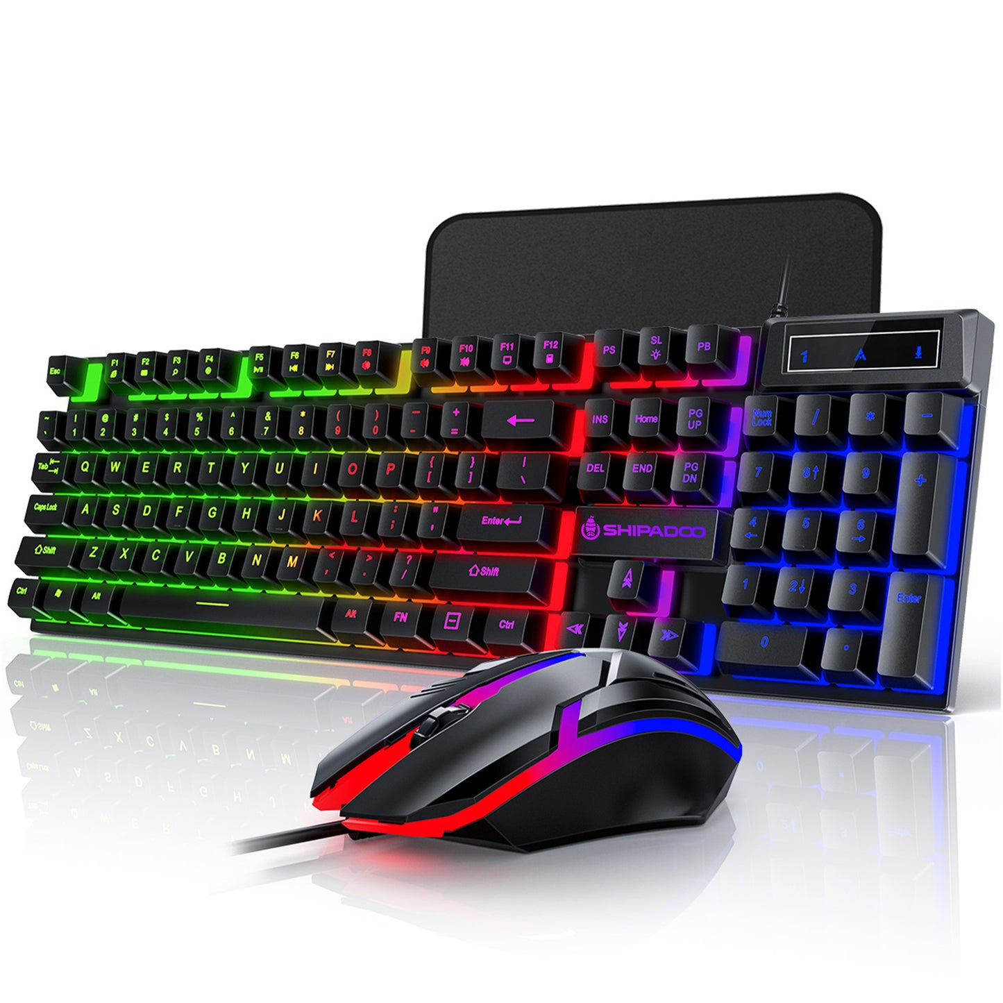 Gaming Keyboard & Mouse, 104 Keys Rainbow LED RGB Backlit Quiet Computer Keyboard, Multimedia Keys, 26 Anti-ghosting Keys, Waterproof Light up USB Wired Keyboard for PC Gamers Desktop Computer Laptop