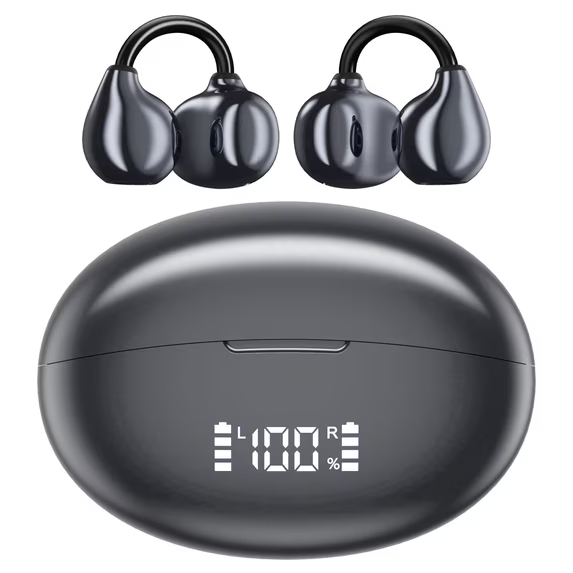 Open Ear Earbuds,Bluetooth 6.0 Clip-On Earbuds with LED Display, 70H Playtime with IPX7 Waterproof, Lightweight Secure Fit for Small Ears, Workout/Running
