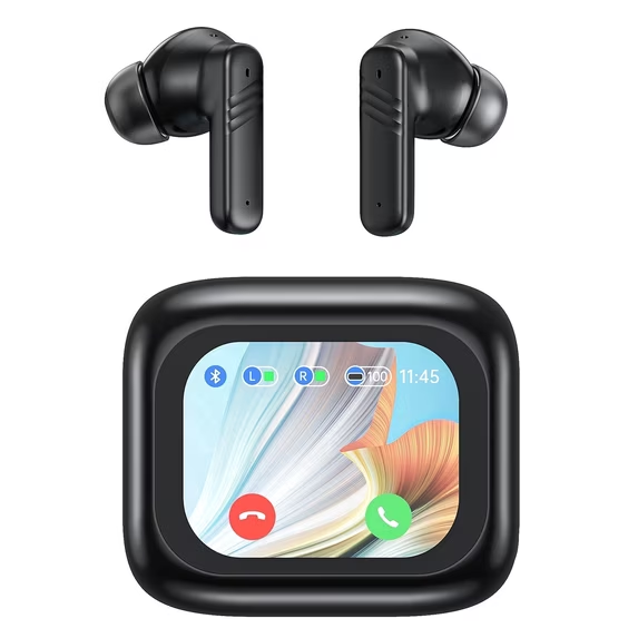 Smart Touch Screen Wireless Earbuds, Bluetooth 5.4 ANC ENC Noise Cancelling, 60H Ear Buds IPX7 Waterproof, Stereo Bass Boost, Secure Fit for Running Gym