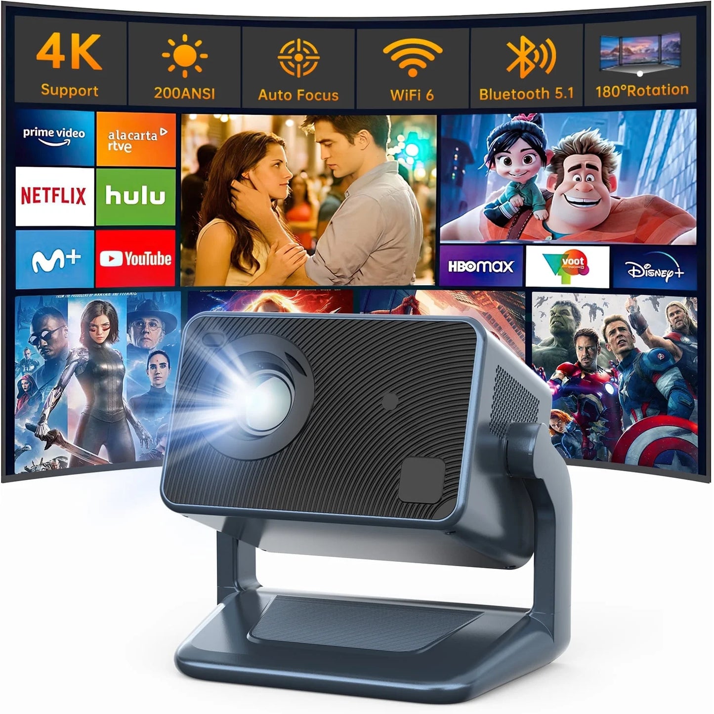 Projector with WiFi and Bluetooth, Native 1080P Projector 4K Supported, Outdoor Movie Projector for Home Theater UP to 150", with Electric Focus & Auto Keystone