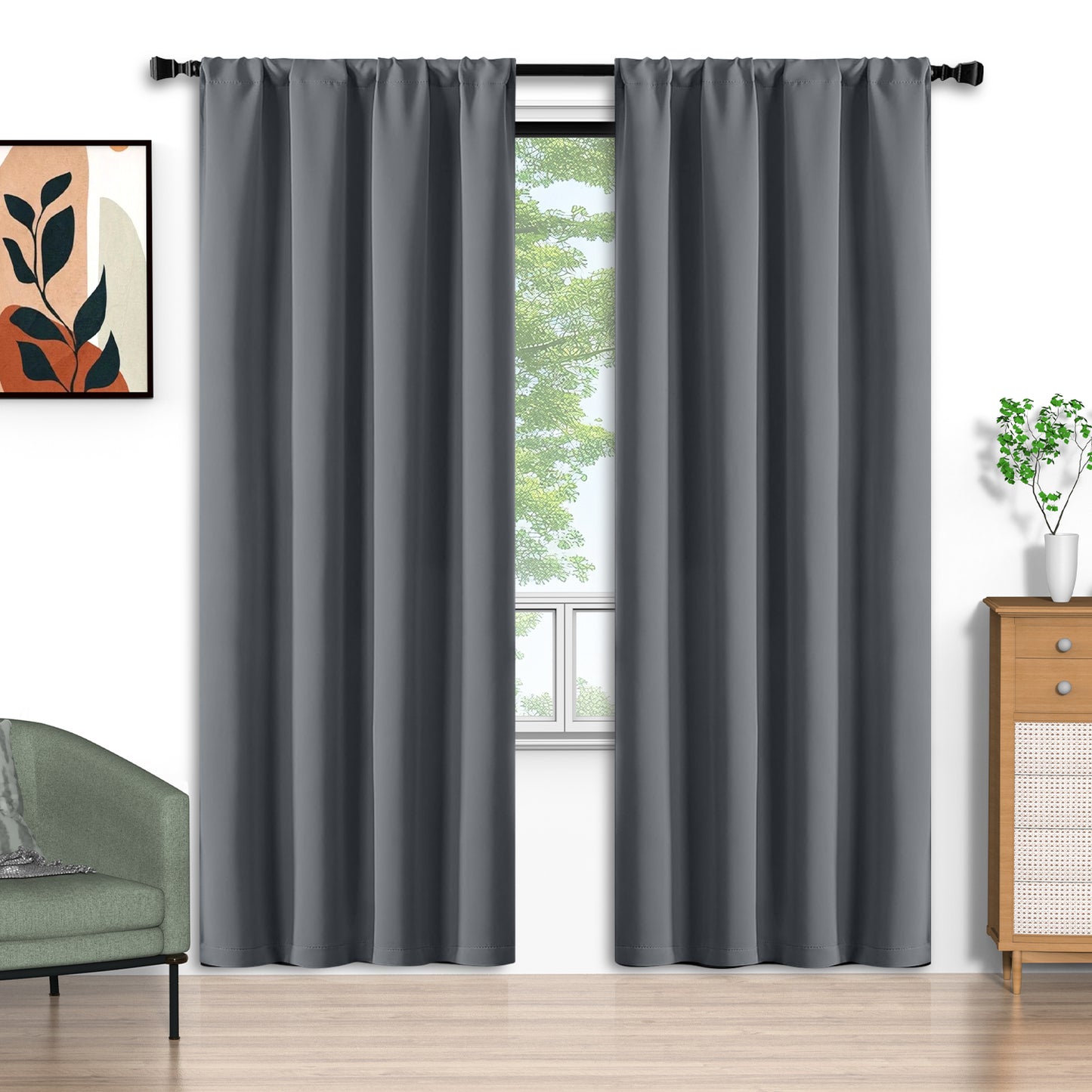 Gray Blackout Curtains 52x84 inch, Rod Pocket Curtains Set of 2 Thermal Insulated, Solid Home Decor Window Drapes for Living Room Bedroom, Privacy Assured&Energy Saving