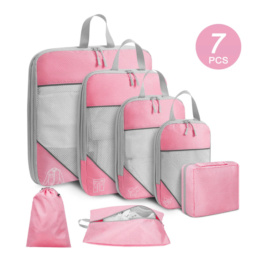 7 Set Compression Packing Cubes, Expandable Packing Organizers for Travel Accessories Luggage Suitcase Backpack