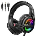 Gaming Headset with Microphone, Noise Cancelling Gaming Headphones Compatible with PS4 PS5 Xbox One PC Laptop, Over-Ear Headset with LED RGB Light, Noise Canceling Mic, 7.1 Stereo Surround Sound