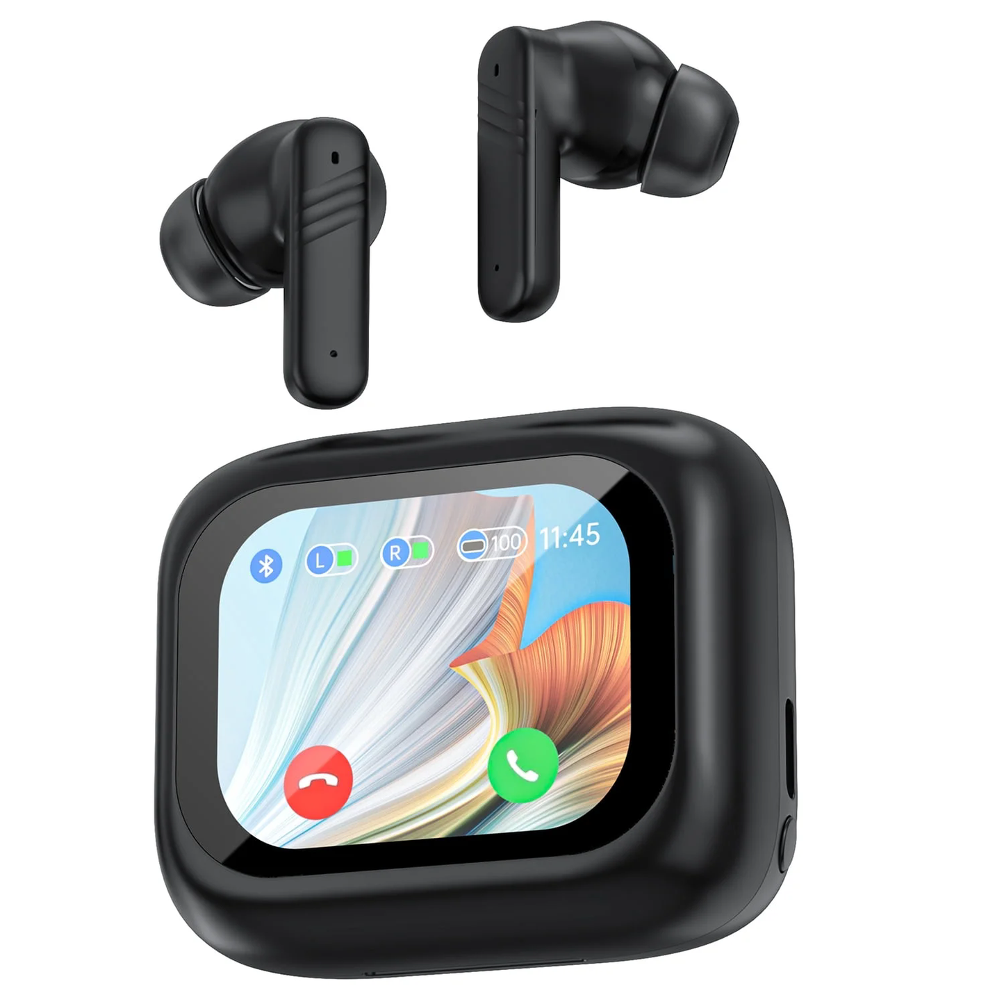 Wireless Earbuds ANC with Smart Touch Screen, Active Noise Cancelling Bluetooth Earbuds Earphones for iPhone Android TWS Earbuds, Sports Workout Gym Running In Ear Headphones, Black