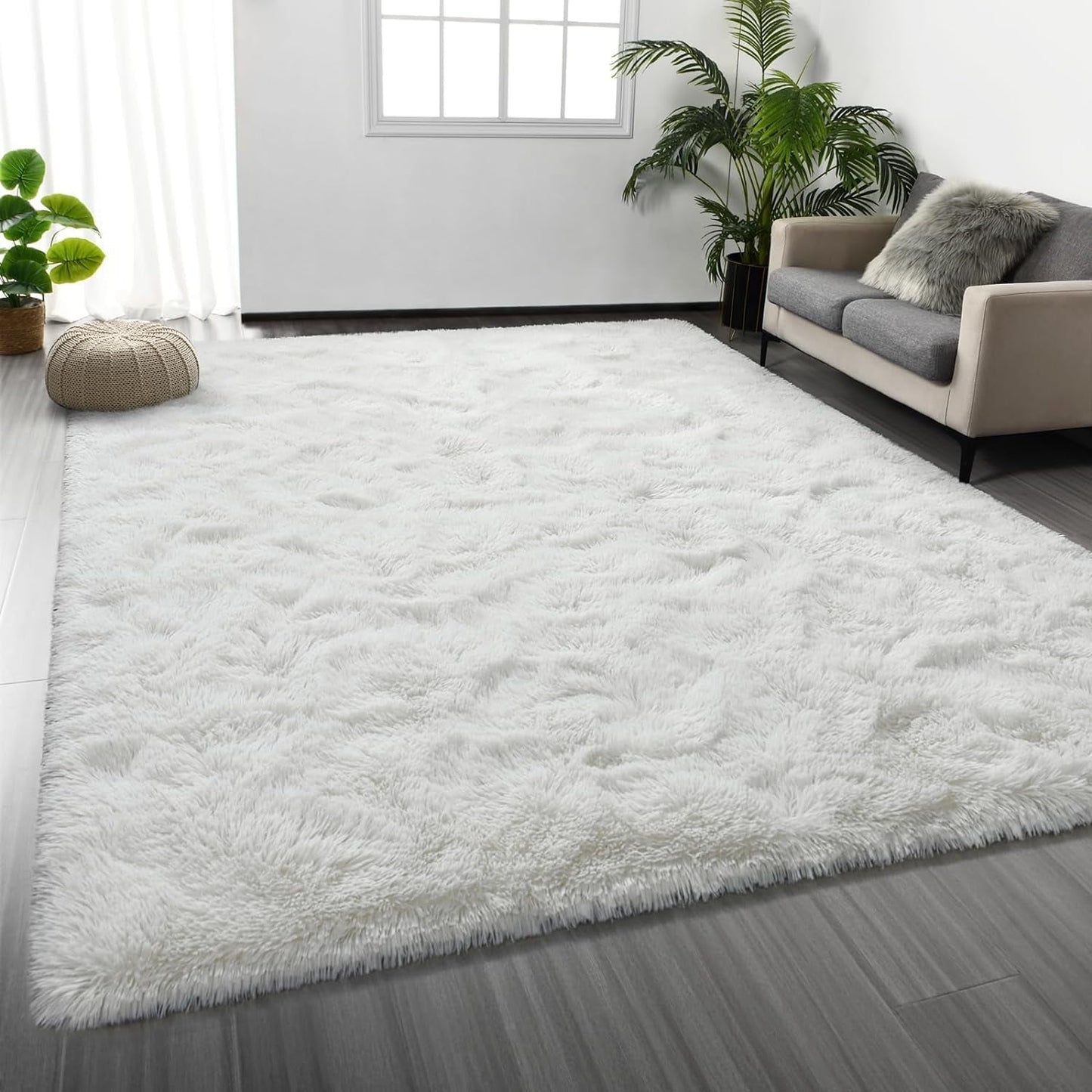 CSD01CSAR0609WH Area Rugs for Living Room Bedroom, 6x9 Ultra Soft Comfy Fluffy Thickened Memory-Foam Indoor Carpets, Modern Minimalist Carpet for Teen Adults Apartment Bedroom Home Decor, White