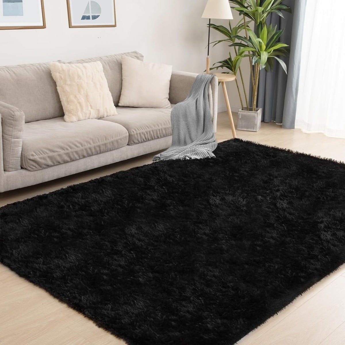 CSD01CSAR0609BK Area Rugs for Living Room Bedroom, 6x9 Ultra Soft Comfy Fluffy Thickened Memory-Foam Indoor Carpets, Modern Minimalist Carpet for Teen Adults Apartment Bedroom Home Decor Black