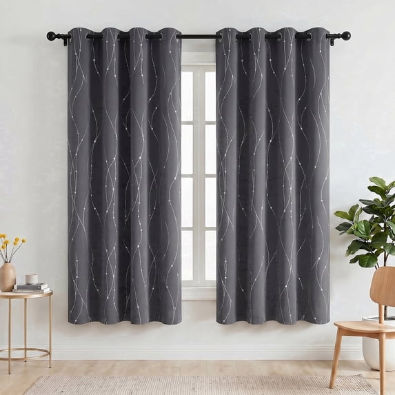 Blackout Curtains, 52 x 72 inch Blackout Curtains Set of 2 Panels, Thermal Insulated Room Darkening Curtains for Bedroom, Privacy Protection & Noise Reducing, Gray with Priting
