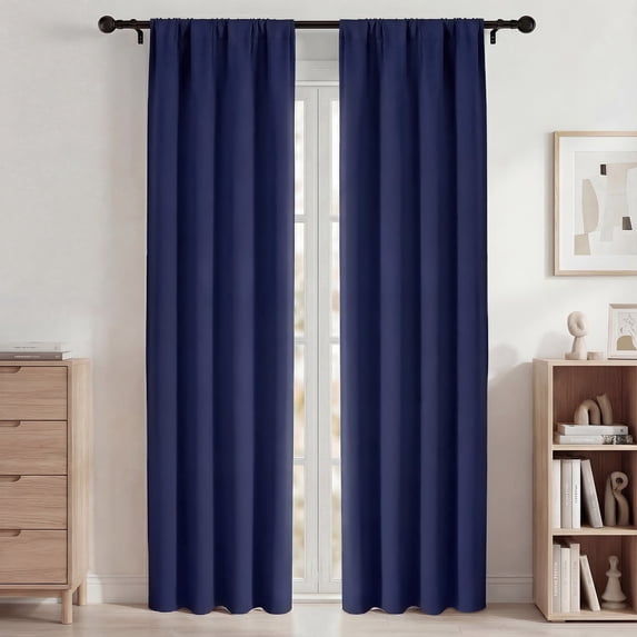 Blackout Curtains, Room Darkening Curtains 42x84in 2 Panels Set, Rod Pocket Blackout Drapes for Bedroom Living Room, Thermal Insulated & Noise Reduction Window Curtains, Navy Blue