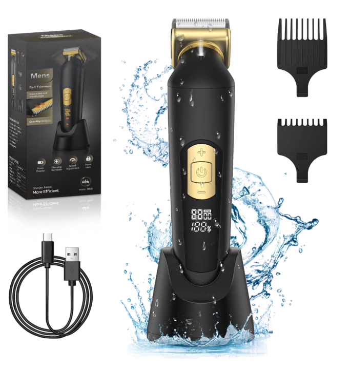 Body Hair Trimmer for Men, IPX7 Waterproof Ball Trimmer Men with 5 Speeds, LED Light, Wet/Dry Groomer, USB-C Rechargeable, Groin and Body Shaver