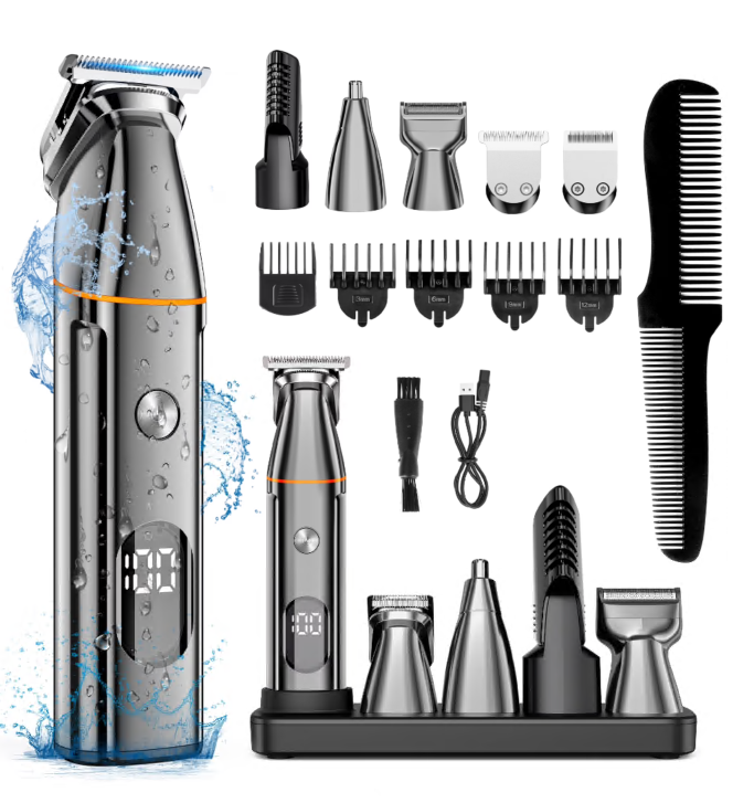 Hair Clipper for Men, 5-in-1 Cordless Nose Beard Trimmers, Professional Haircutting & Grooming Kit, IPX7 Waterproof Face Body Ball Shaver Wet/Dry with LED Display, USB Rechargeable for Father Husband