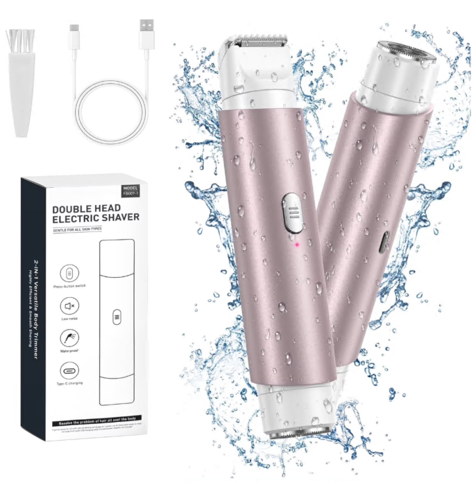 Electric Bikini Trimmer for Women, 2 in 1 Electric Hair Trimmer Shaver Razors for Women, Rechargeable Painless IPX7 Waterproof Wet & Dry Use Body Hair-Remover for Face Body Leg